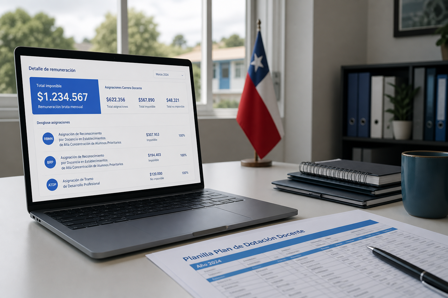 Proyección de remuneración docente con RBMN, BRP y ATDP en un colegio